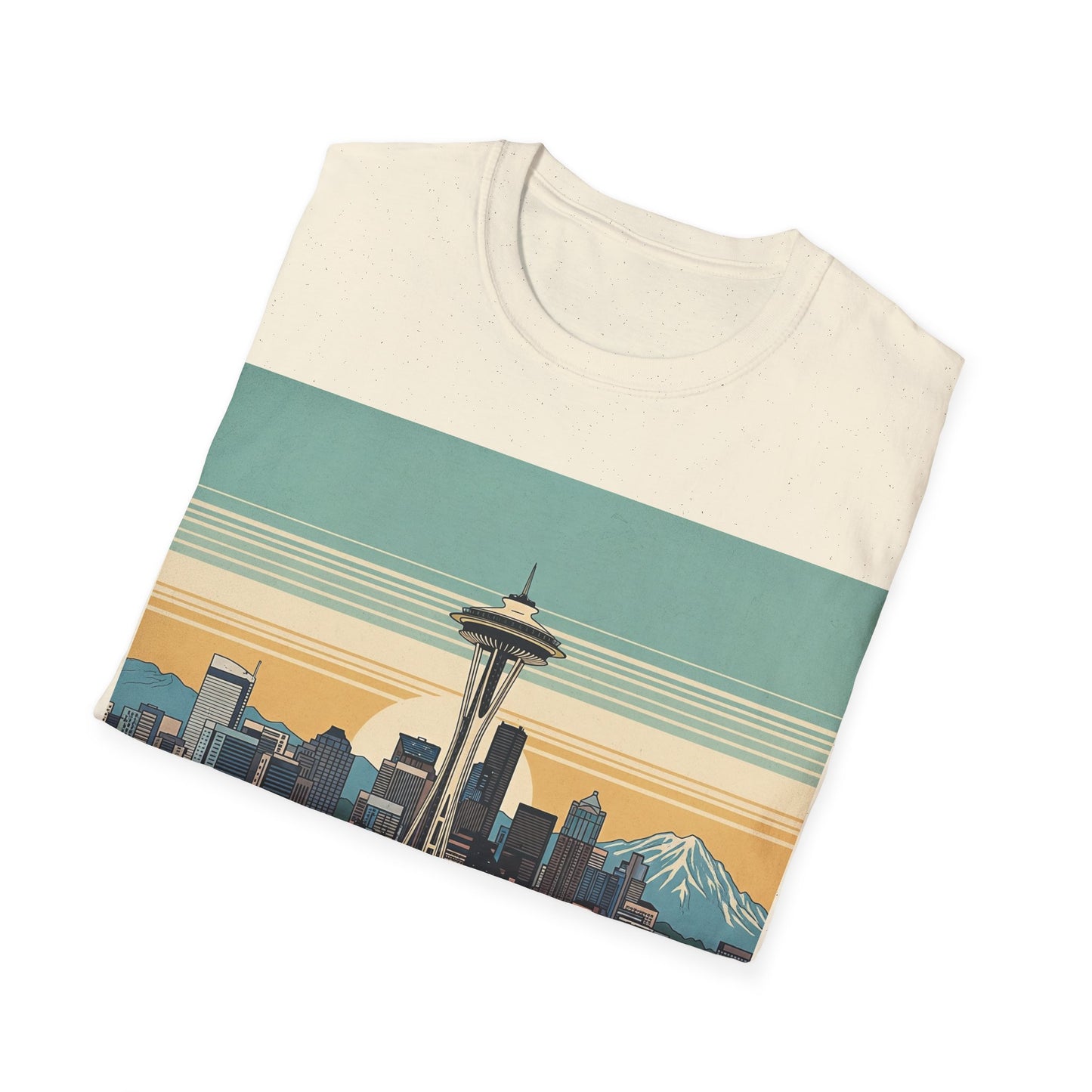 Seattle Skyline Unisex Softstyle T-Shirt, Vintage Graphic Tee, Casual Wear, Gift for Travelers, Seattle Souvenir