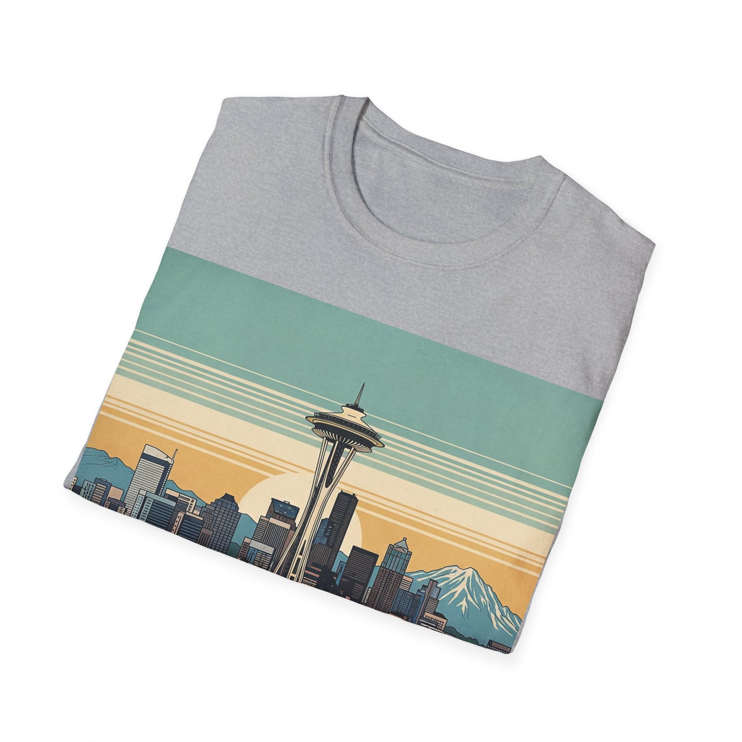 Seattle Skyline Unisex Softstyle T-Shirt, Vintage Graphic Tee, Casual Wear, Gift for Travelers, Seattle Souvenir