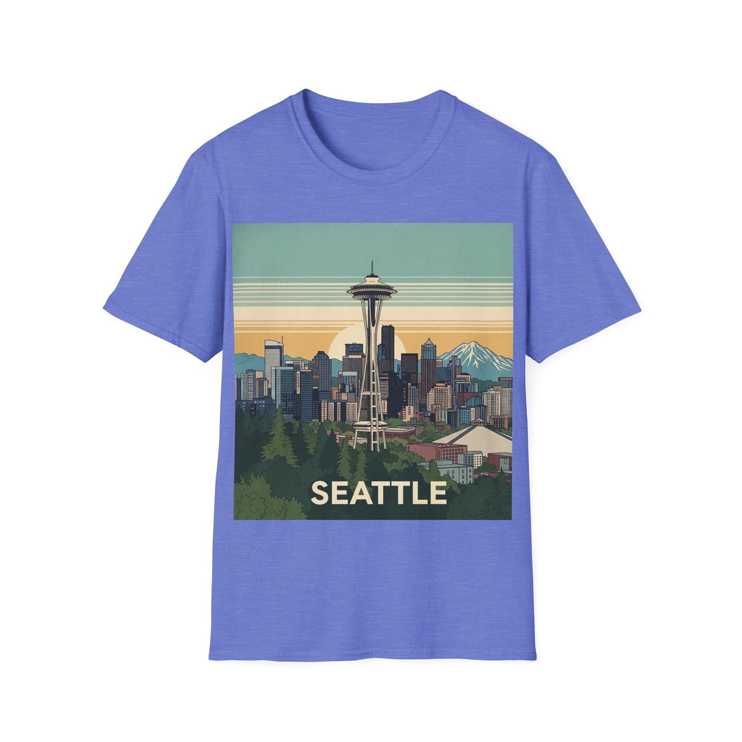 Seattle Skyline Unisex Softstyle T-Shirt, Vintage Graphic Tee, Casual Wear, Gift for Travelers, Seattle Souvenir