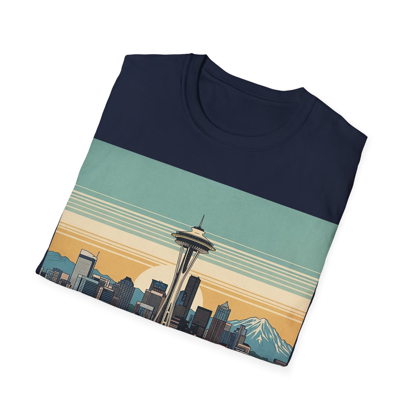 Seattle Skyline Unisex Softstyle T-Shirt, Vintage Graphic Tee, Casual Wear, Gift for Travelers, Seattle Souvenir