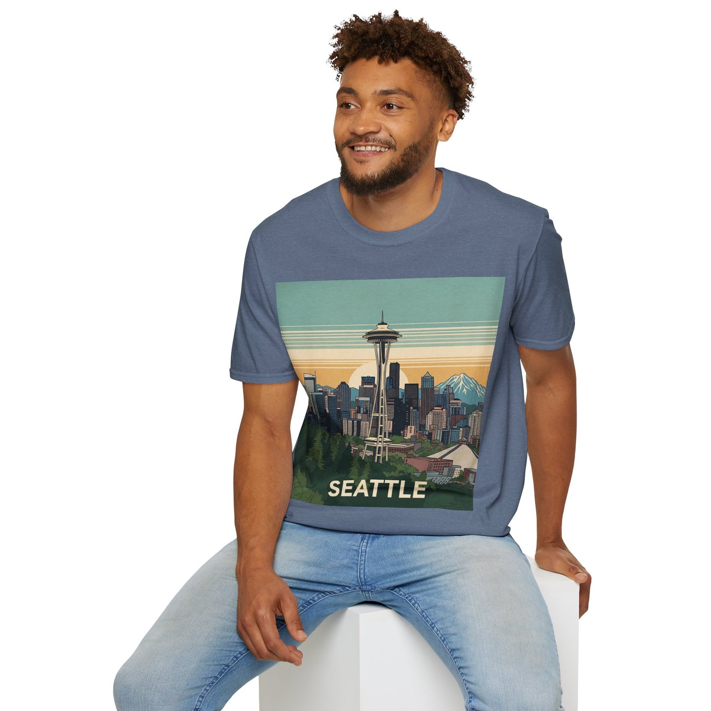 Seattle Skyline Unisex Softstyle T-Shirt, Vintage Graphic Tee, Casual Wear, Gift for Travelers, Seattle Souvenir