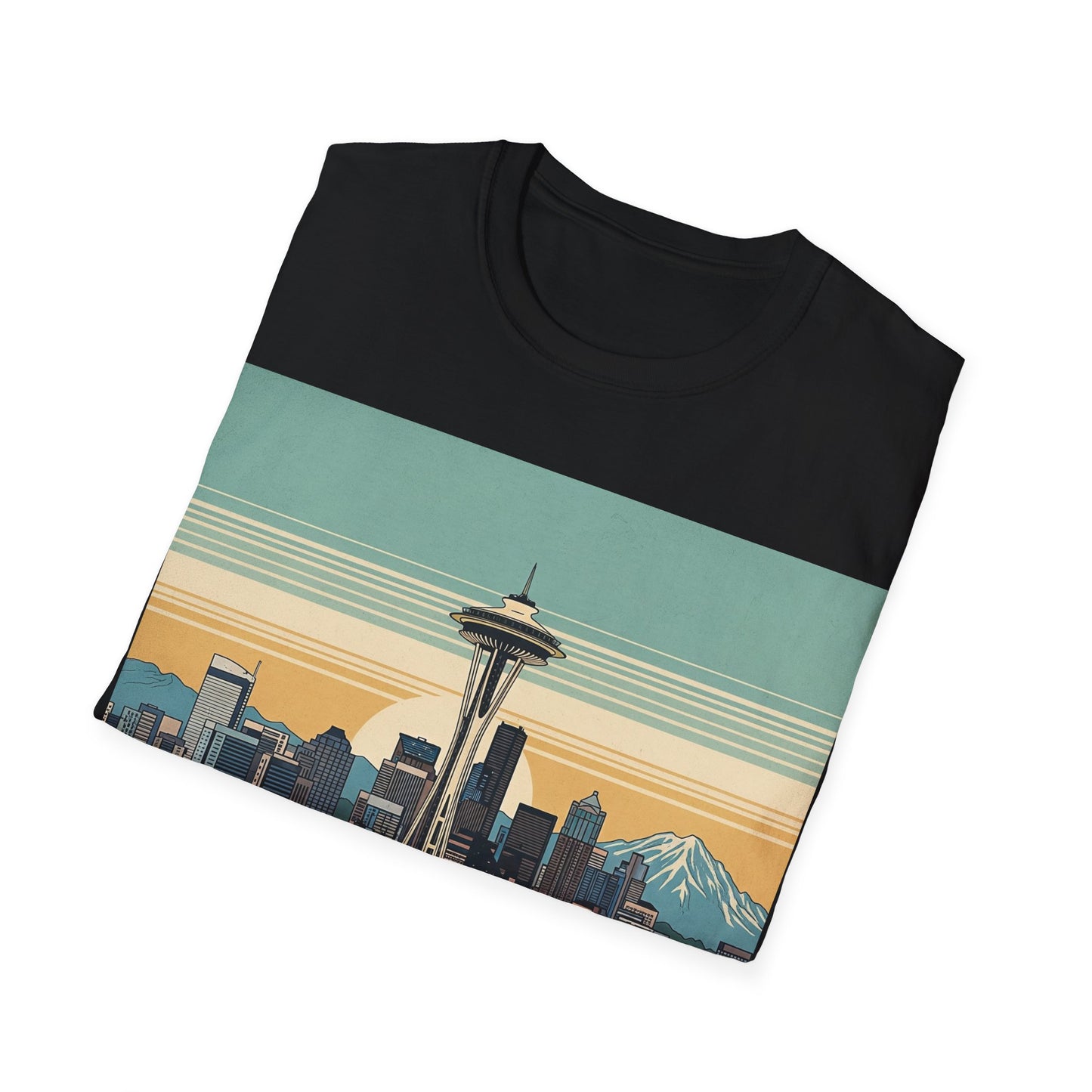 Seattle Skyline Unisex Softstyle T-Shirt, Vintage Graphic Tee, Casual Wear, Gift for Travelers, Seattle Souvenir