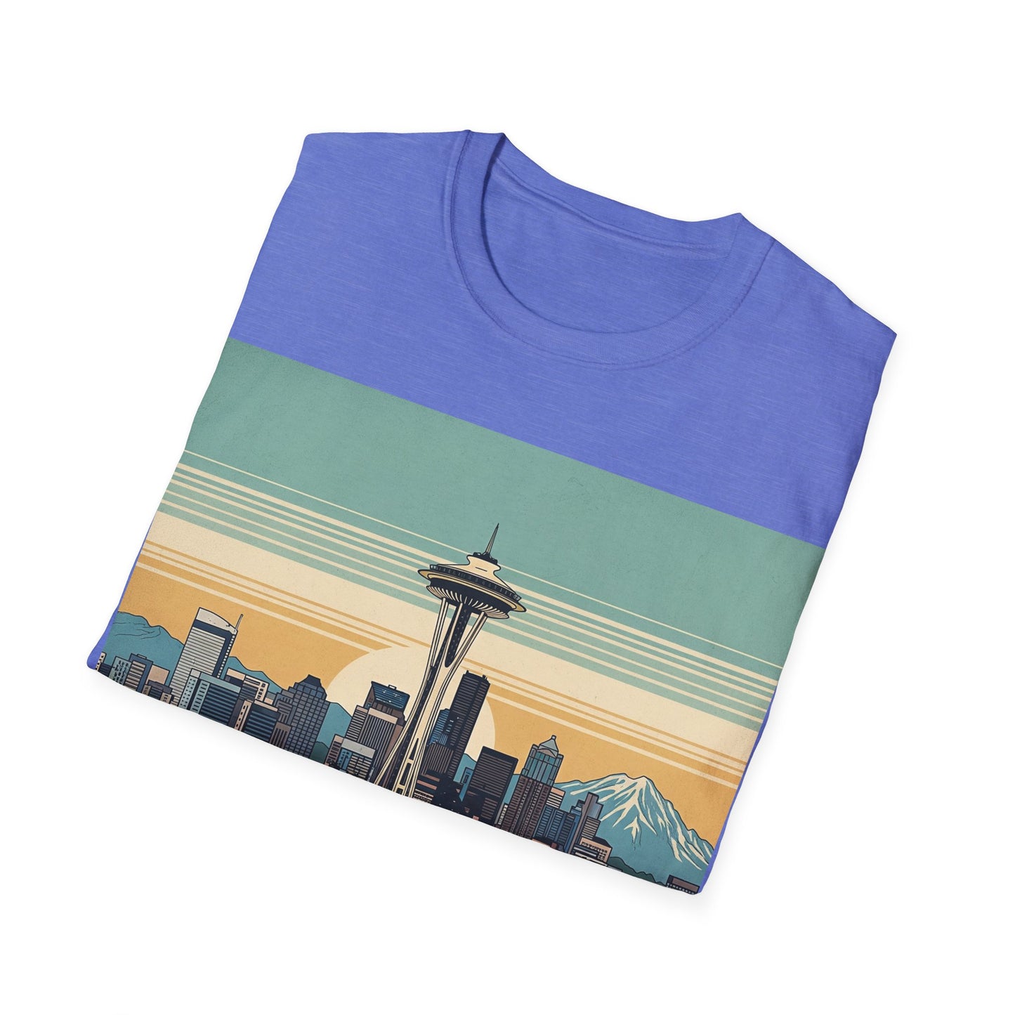 Seattle Skyline Unisex Softstyle T-Shirt, Vintage Graphic Tee, Casual Wear, Gift for Travelers, Seattle Souvenir