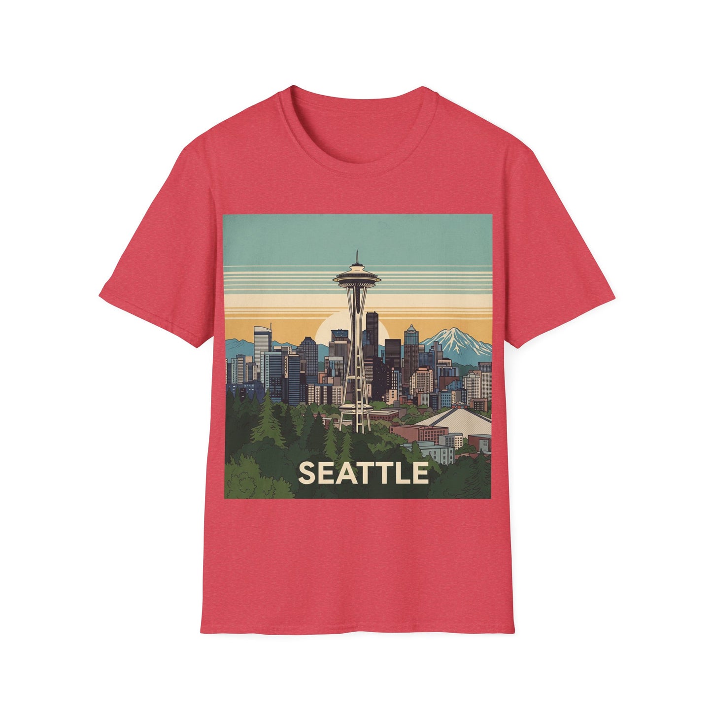 Seattle Skyline Unisex Softstyle T-Shirt, Vintage Graphic Tee, Casual Wear, Gift for Travelers, Seattle Souvenir