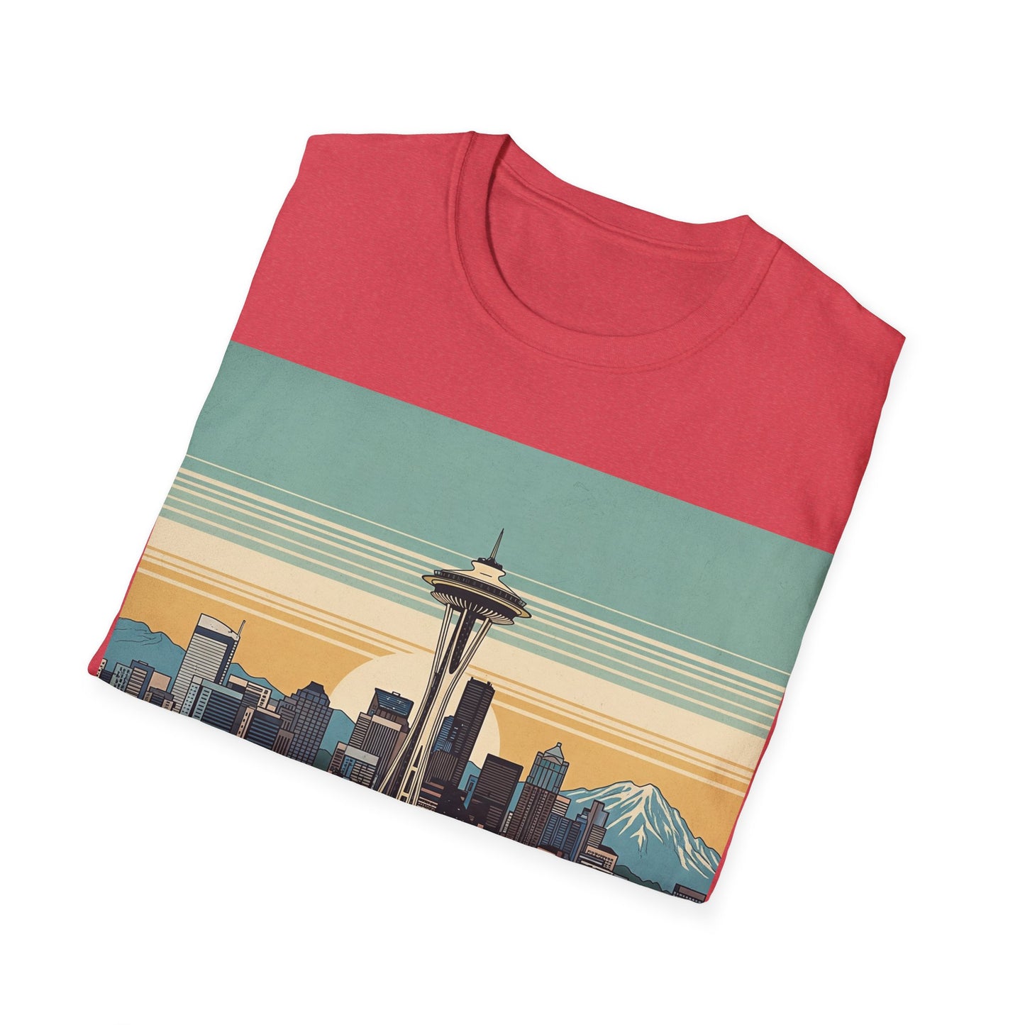 Seattle Skyline Unisex Softstyle T-Shirt, Vintage Graphic Tee, Casual Wear, Gift for Travelers, Seattle Souvenir