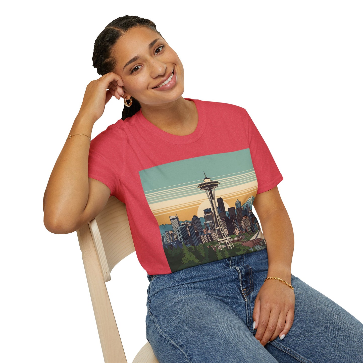 Seattle Skyline Unisex Softstyle T-Shirt, Vintage Graphic Tee, Casual Wear, Gift for Travelers, Seattle Souvenir
