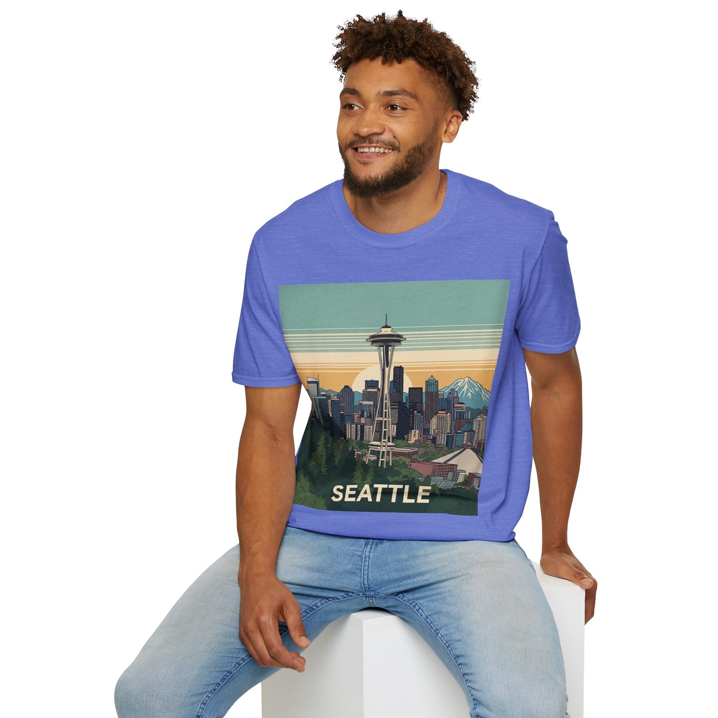 Seattle Skyline Unisex Softstyle T-Shirt, Vintage Graphic Tee, Casual Wear, Gift for Travelers, Seattle Souvenir