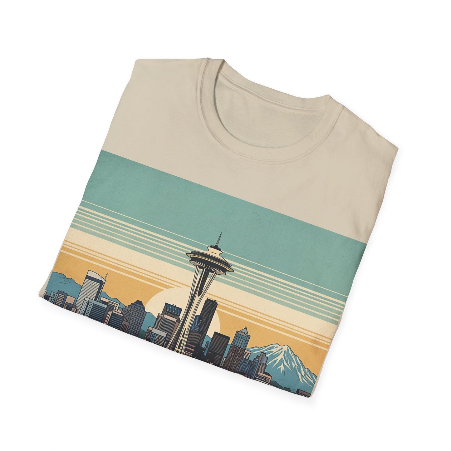 Seattle Skyline Unisex Softstyle T-Shirt, Vintage Graphic Tee, Casual Wear, Gift for Travelers, Seattle Souvenir