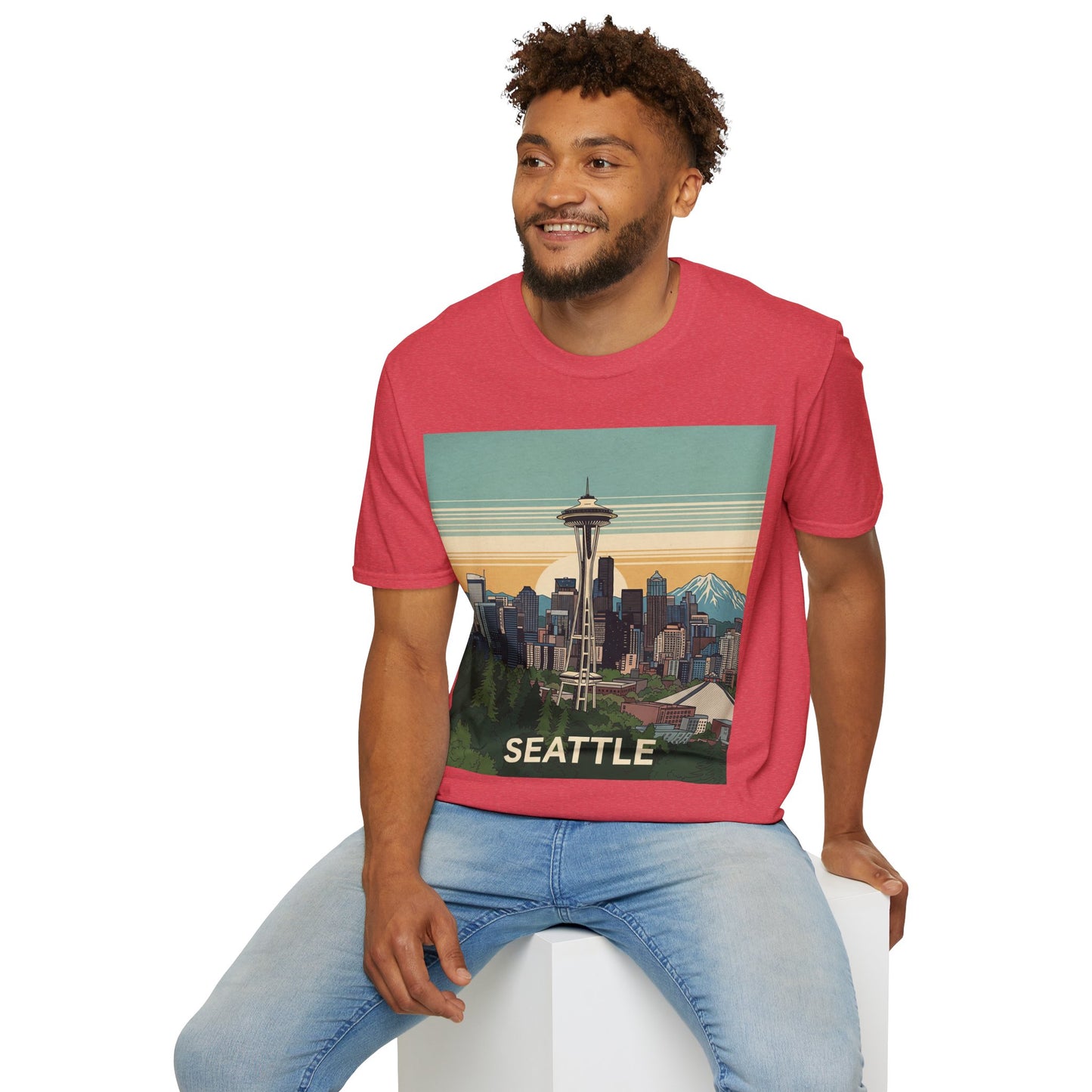 Seattle Skyline Unisex Softstyle T-Shirt, Vintage Graphic Tee, Casual Wear, Gift for Travelers, Seattle Souvenir