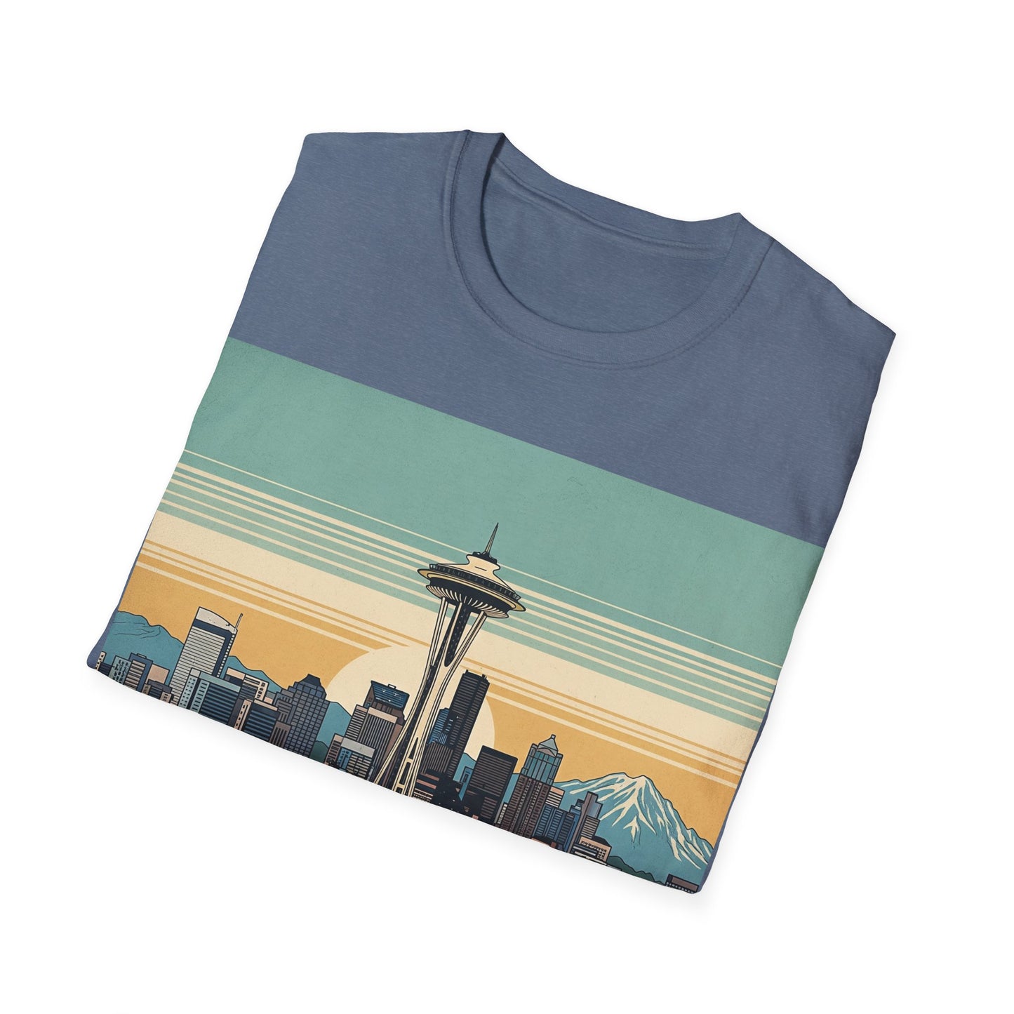 Seattle Skyline Unisex Softstyle T-Shirt, Vintage Graphic Tee, Casual Wear, Gift for Travelers, Seattle Souvenir