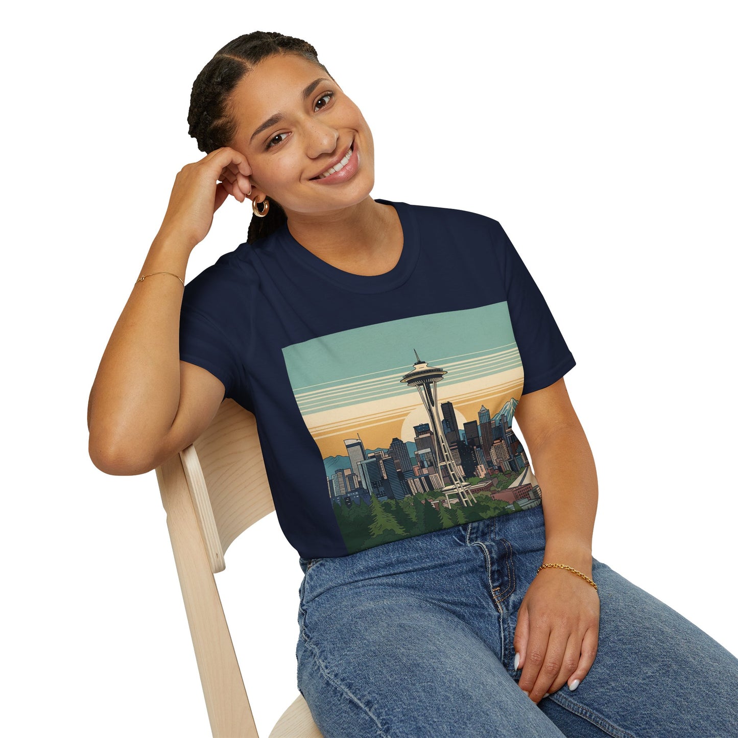 Seattle Skyline Unisex Softstyle T-Shirt, Vintage Graphic Tee, Casual Wear, Gift for Travelers, Seattle Souvenir