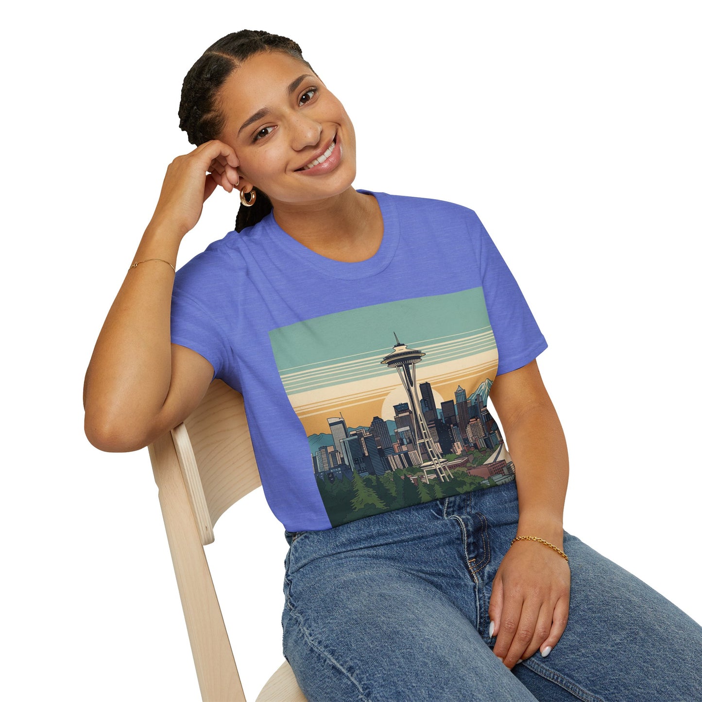 Seattle Skyline Unisex Softstyle T-Shirt, Vintage Graphic Tee, Casual Wear, Gift for Travelers, Seattle Souvenir