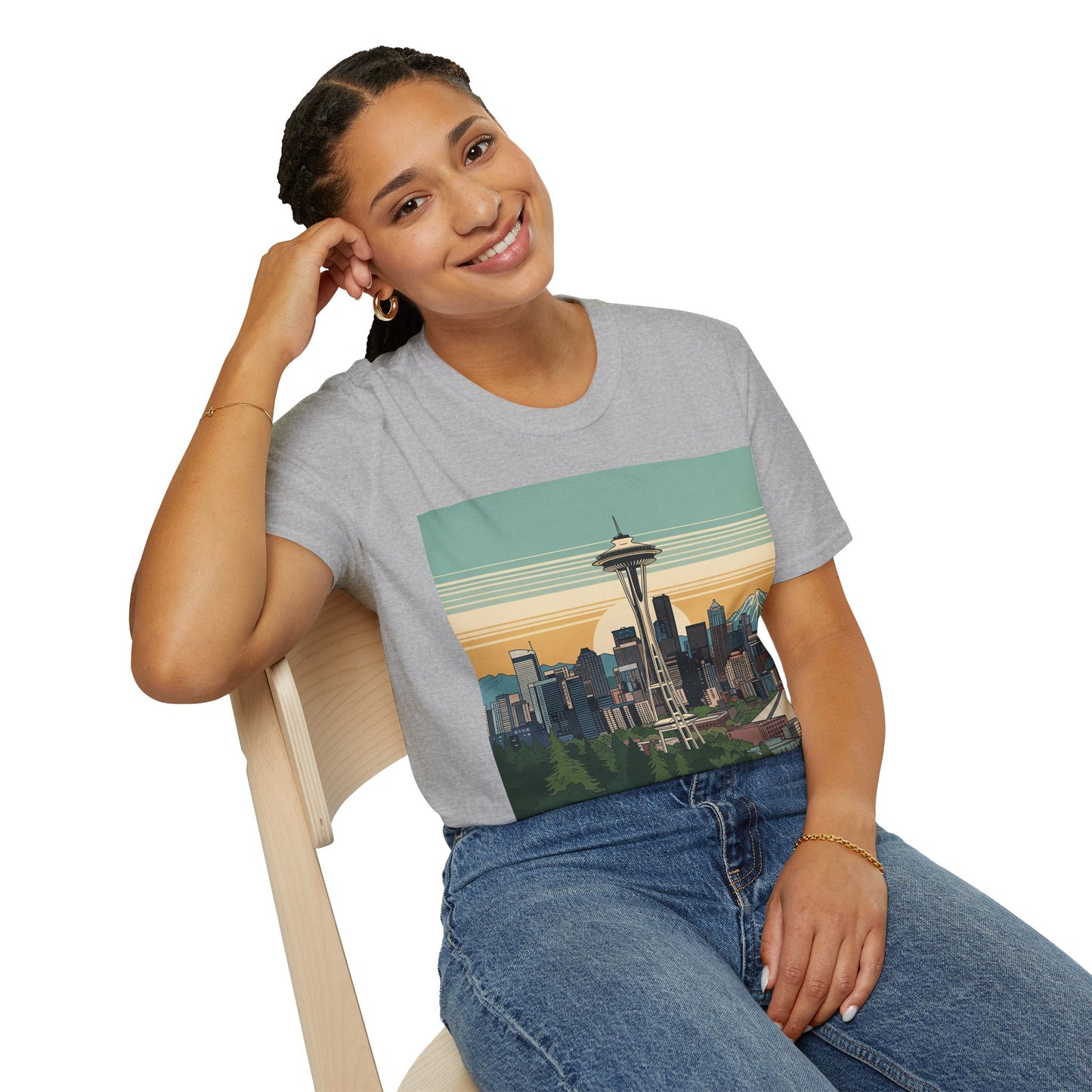 Seattle Skyline Unisex Softstyle T-Shirt, Vintage Graphic Tee, Casual Wear, Gift for Travelers, Seattle Souvenir
