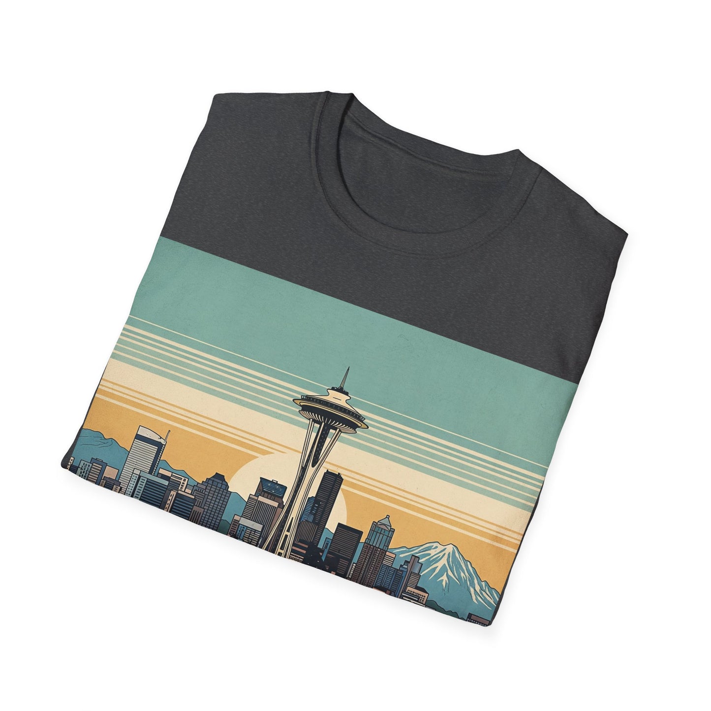 Seattle Skyline Unisex Softstyle T-Shirt, Vintage Graphic Tee, Casual Wear, Gift for Travelers, Seattle Souvenir