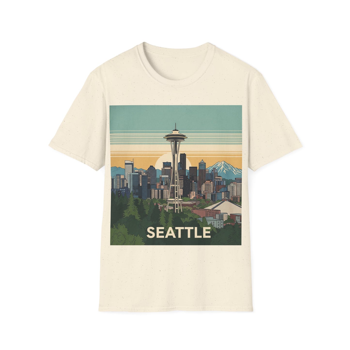 Seattle Skyline Unisex Softstyle T-Shirt, Vintage Graphic Tee, Casual Wear, Gift for Travelers, Seattle Souvenir